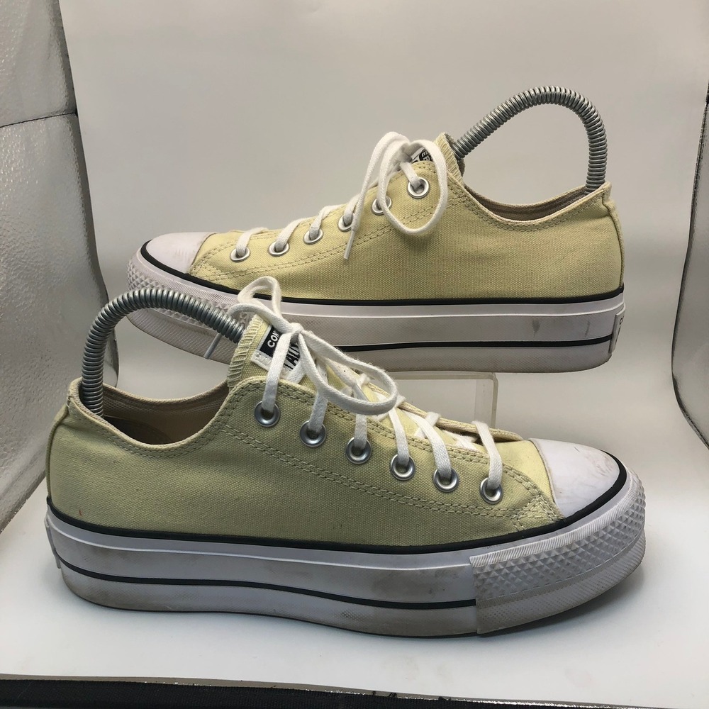 Converse Low Top Platform Sneakers in Pale Yellow and White